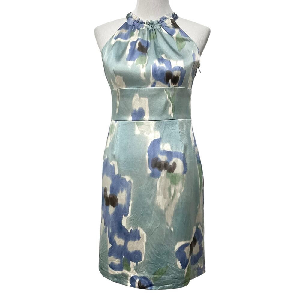 Ann Taylor Aqua and Blue Floral Halter Midi Dress